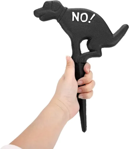 Miniatura 3 de JUXYES Paquete de 2 estacas de hierro fundido para el patio de No Pooping Yard, No Dog Allowed Poop Spike Guías de Manguera de Jardín Estaca Negro