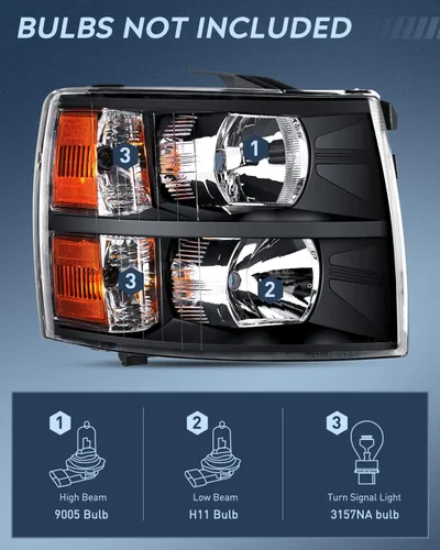 Miniatura 2 de Nilight Conjunto de faros para 2007 2008 2009 2010 2011 2012 2013 Silverado 1500 2007-2014 Silverado 2500HD 3500HD Faros de repuesto Carcasa negra