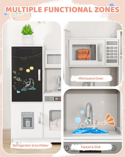 Miniatura 3 de MAMIZO Cocina de Juego de Esquina de Madera, Gran Juego de Cocina Interactivo Ultimate para Niños Pequeños de Pretender con Pizarra, Estufa y Blanco
