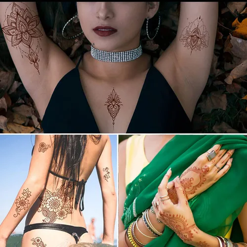 Miniatura 6 de Tatuajes de henna, Henna Tatuajes Temporales Marrón Impermeable Tatuaje Pegatinas para Mujeres Boda Festivales,Decoración de Fiestas Proveedores