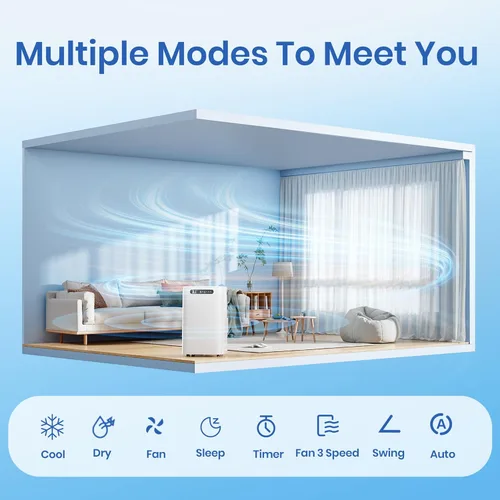 Miniatura 4 de Aire acondicionado portátil de 14000 BTU para refrigeración de habitaciones de hasta 700 pies cuadrados, unidad de CA portátil silenciosa 3 en 1