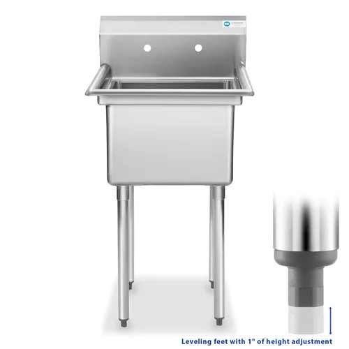Miniatura 2 de GRIDMANN Fregadero y preparador de cocina comercial de acero inoxidable de 23.5" de ancho, 1 compartimento, certificado NSF, con recipiente de 18" x