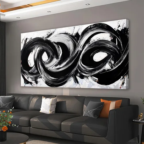 Arte abstracto de pared para sala de estar, lienzo abstracto, decoración de pared, impresiones artísticas grandes en blanco y negro, arte de pared