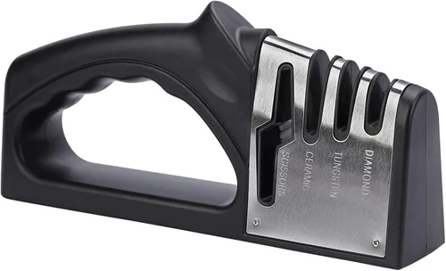 Afilador de cuchillos manual 4 en 1 adecuado para cuchillos de cocina, cuchillos de frutas, cuchillos de acero, tijeras y afilado de precisión de 3