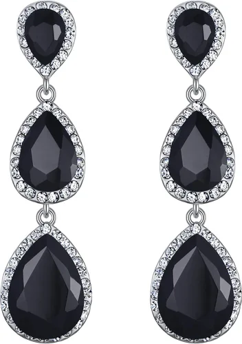 Miniatura 94 de EleQueen Pendientes de cristal austriaco en tono dorado para mujer, forma de pera de 2.5 pulgadas, color esmeralda