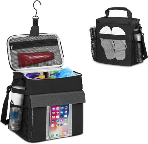 Bolsa de ducha portátil, grande de malla de secado rápido, organizador de ducha colgante con compartimento para zapatos húmedos y secos, para