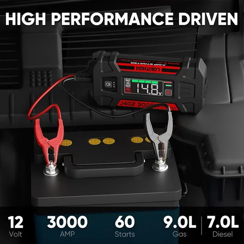 Miniatura 2 de Lokithor J402 Jump Starter 3000A 12V 24000Amh Batería portátil de litio para automóviles de hasta 9.0L de gas y 7.0L Diesel con carga rápida de 100