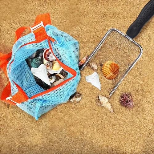 Miniatura 3 de Vodolo 2 PCS Palas de Malla de Playa con 2 PCS Bolsas de Playa de Malla para Filtrar Arena, Recogedor de Conchas para Niños para Recoger Conchas