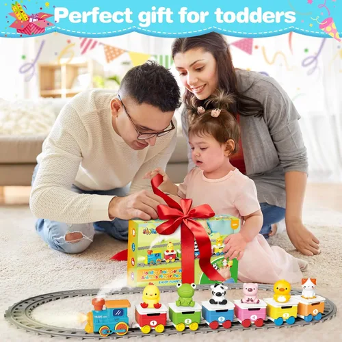 Miniatura 7 de Juguete de aprendizaje para niños pequeños de 1 a 3 años, juguetes eléctricos trenes con luces, música y vapor, contar, combinar y clasificar
