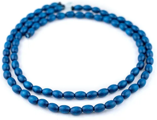 Miniatura 3 de The Bead Chest Cuentas ovaladas de madera natural azul azul (0.354x0.236 in): hilo de cuentas de madera ecológico orgánico para joyería