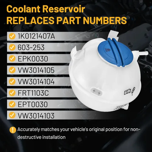 Miniatura 3 de Depósito de refrigerante 1K0121407A Compatible con Volkswagen VW CC Passat Jetta Beetle Golf Rabbit Eos GTI Compatible con Audi A3 Q3 TT RS TTS