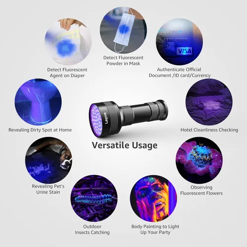 Miniatura 5 de Lepro - Linterna UV de 51 LEDs, luz negra manual, linterna UV con luz negra, detector de 395nm para orina de mascotas, manchas, chinches de cama