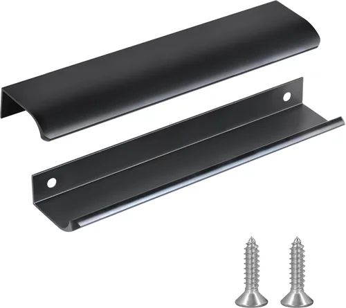 Miniatura 7 de JOOJA Juego de 10 tiradores con borde de dedo de estilo moderno para muebles y cajones, tiradores ocultos para gabinetes y cocina, perillas, negro