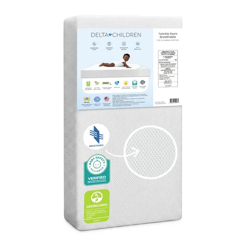 Miniatura 12 de Delta Children Twinkle Stars - Colchón para cuna y niños pequeños con funda transpirable y extraíble lavable a máquina, GREENGUARD Gold, cama