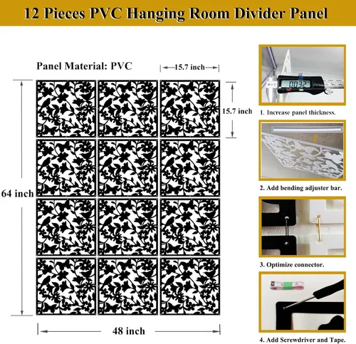 Miniatura 2 de Lchen - Divisor de habitación colgante, 12 piezas, panel de seguridad de PVC, pájaros, flores, para sala, comedor, estudio, sala de estar