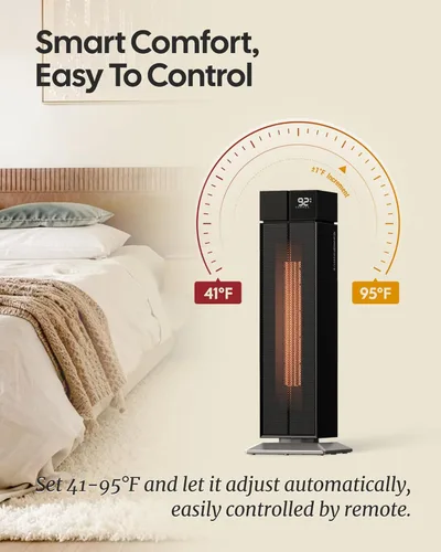 Miniatura 4 de Calentador de espacio para habitación grande, calentadores eléctricos de 25 pulgadas para uso en interiores con oscilación de 120°, 3 niveles