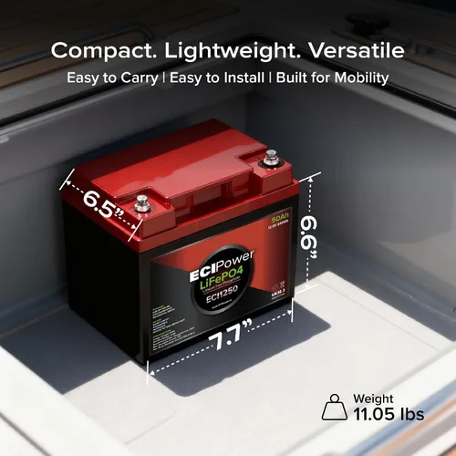 Miniatura 5 de ECI Power Batería recargable de litio LiFePO4 de ciclo profundo de 12 V 5 Ah 2000-5000 ciclos de vida útil y 10 años de vida BMS integrado