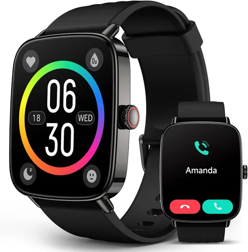 SOUYIE Relojes inteligentes controlados por voz AI con pantalla de 1.85 pulgadas, IP68 impermeable, monitoreo de frecuencia cardíaca 24/7, Negro