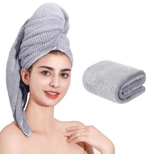 Miniatura 14 de Toalla de microfibra para el cabello de secado rápido, toallas de secado de pelo, adecuadas para todo tipo de cabello, ultra absorbente, cabello Azul