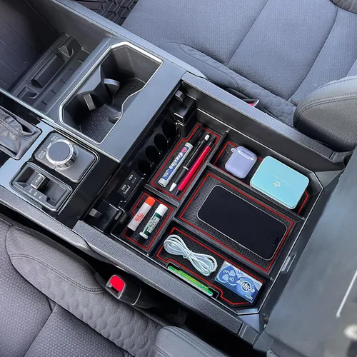 Miniatura 6 de TOPINSTALL Bandeja de consola roja de tamaño completo compatible con Toyota Tundra 2022-2026 / Sequoia Accessories 2023-2026 Bandeja de Rojo
