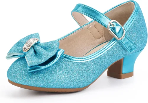Miniatura 133 de PANDANINJIA Vestido de jada para niñas y niños pequeños, zapatos de princesa Mary Jane con tacones con lazo para fiesta, boda, boda