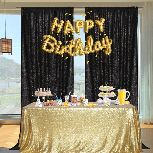 Miniatura 7 de PartyDelight Cortinas de Fondo de Lentejuelas 2 Paneles Negro 5 Pies x 10 Pies Telón de Fondo para Fotografía Cortina de Boda Eventos Especiales