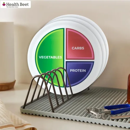 Miniatura 7 de Health Beet Placa de control de porciones de dieta macro de 10 pulgadas para una alimentación equilibrada, 3 secciones planas para verduras