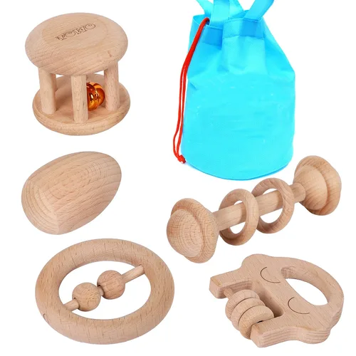 TOWO - Sonajeros de madera para bebés, 6 meses, juguetes ecológicos orgánicos para bebés, agarre y dentición, instrumentos musicales naturales,