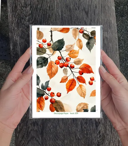 Miniatura 3 de Paquete de papel Decoupage (35 hojas de 6 x 8 pulgadas) bayas de otoño: hojas naranjas y rojas con bayas vibrantes y follaje dorado en diseños