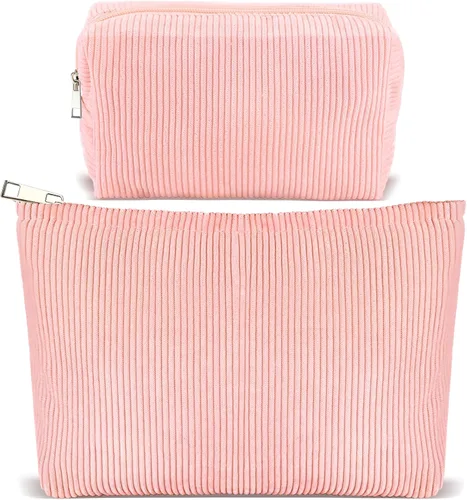 Miniatura 8 de Juego de 2 bolsas de maquillaje de flores con diseño floral para viajes para mujeres y niñas, bolsa de maquillaje grande con cremallera pequeña