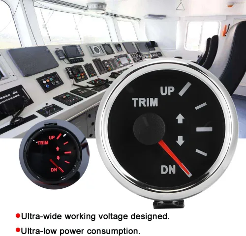 Miniatura 6 de Indicador de inclinación de ajuste de barco de 2.047 in 0 190ohm con retroiluminación roja para motores marinos y grupos electrógenos Dial Marco