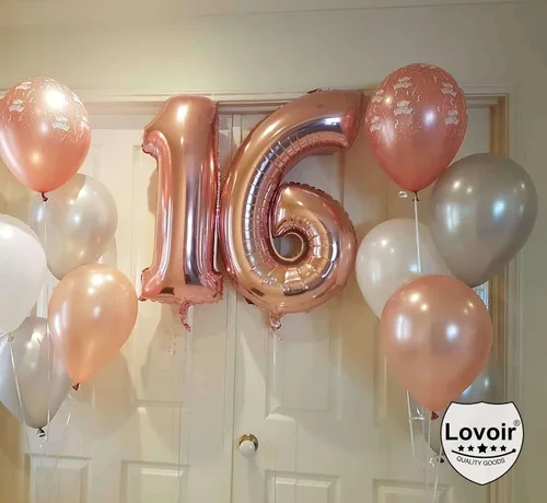Miniatura 5 de Globo de oro rosa de 40 pulgadas con el número 16 de 61 dígitos gigantes de papel de aluminio de Mylar para helio de 16º cumpleaños 61, decoraciones