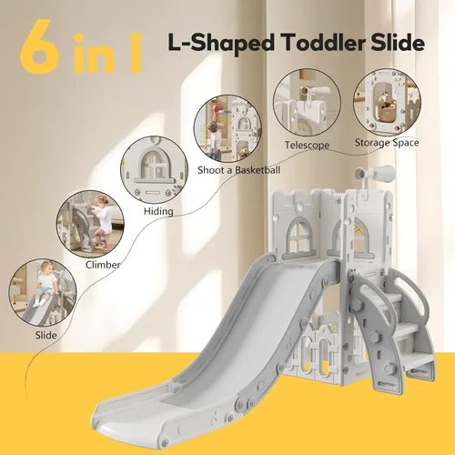 Miniatura 2 de Juego de tobogán infantil para niños pequeños, para interiores y exteriores, con espacio de almacenamiento y pasos antideslizantes, regalos