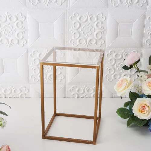 Miniatura 9 de Efavormart - Paquete de 2 soportes de metal para flores de boda de 12 pulgadas, soporte geométrico para centro de mesa Dorado