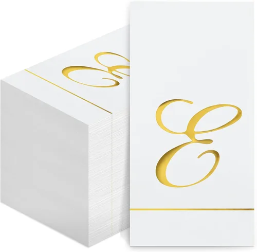 Miniatura 9 de Pasimy 100 servilletas con inicial, servilletas con monograma para invitados, toallas de papel con letras doradas, desechables, elegantes, toallas