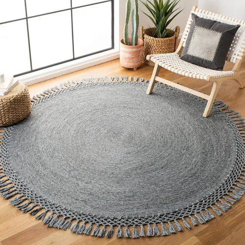Miniatura 11 de SAFAVIEH Sahara Collection SAH490A - Alfombra de borlas hecha a mano estilo bohemio, redonda de 3 pies, color beige
