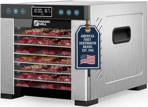 Magic Mill Máquina deshidratadora Pro Food | Potente sistema de secado uniforme con ventilador trasero de 600 W | 7 bandejas de acero inoxidable de