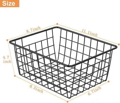 Miniatura 2 de Cestas de alambre para organizar, paquete de 4 cestas de despensa para el hogar, almacenamiento de metal negro, cestas de almacenamiento de alambre