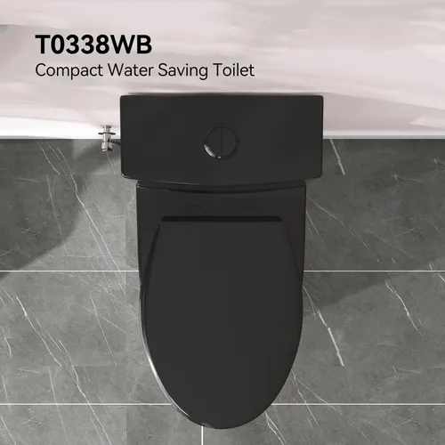 Miniatura 9 de HOROW T0338WB Inodoro Alargado de Una Pieza Negro, Inodoro Compacto Moderno con Altura de Asiento Cómoda, Altura de Silla ADA 17.3", Descarga Doble