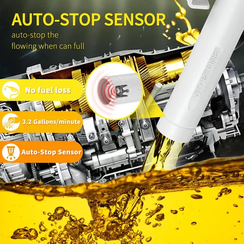 Miniatura 7 de Bomba de transferencia de combustible alimentada por batería, sifón portátil sin derrames, con 3 adaptadores y apagado automático para gas, Gris