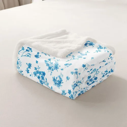 Miniatura 7 de Manfei Blue Flower Throw Blanket Watercolor Floral Print Fleece Blanket Botanical Wildflower Cozy Throws for Bed Couch Sofa,Kids Boys Girls Room