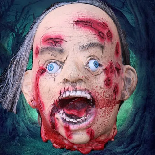Miniatura 7 de RiceelSor Decoración colgante de cabeza dividida para Halloween, diseño de cadáver sangriento, de terror, de tamaño real, con peluca, disfraz