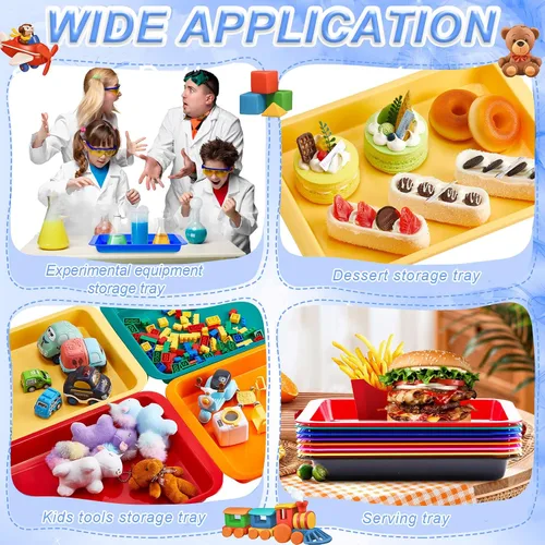 Miniatura 7 de Tatuo Paquete de 16 bandejas de arte de plástico grandes y coloridas para niños, bandejas multicolor de 14 x 10 x 2 pulgadas, bandejas apilables