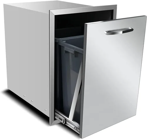 Miniatura 10 de Cajón de basura integrado, cajón de basura extraíble, cajón de tanque de propano para cocina al aire libre, cajón de tanque de propano para 17W X