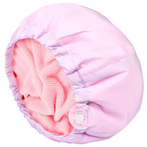 Miniatura 22 de Gorro de ducha para mujer, gorro de baño negro, reversible, grande, impermeable, ajustable, forro de rizo y banda elástica, dobladillo elástico