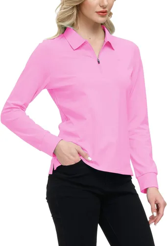 Miniatura 48 de JINSHI Polo de golf para mujer, de manga larga, con cremallera, deportiva, de secado rápido, atlética, casual, ajustada