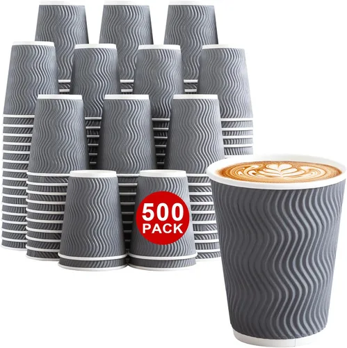 Miniatura 14 de Lamosi 500 Unidades Vasos de Café Aislados de 8 oz al Por Mayor, Vasos de Papel Desechables Sin Tapas 8oz, Diseño de Pared Corrugada Ondulada