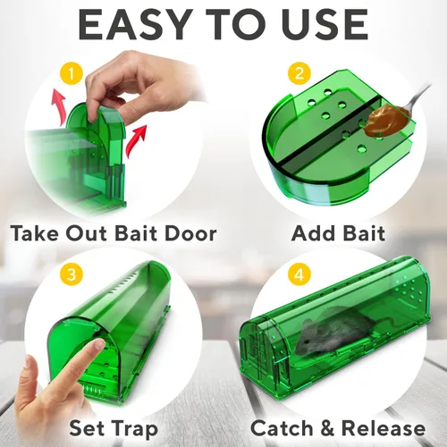 Miniatura 4 de Trampas para ratones compasivas de captura y liberación en paquete de 4 - Perfectas para casa, interior y exterior - Trampas para ratones fáciles