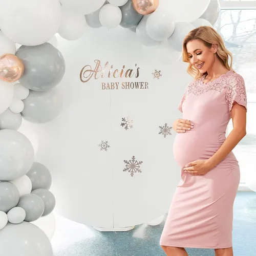 Miniatura 2 de guruixu Vestido ajustado de maternidad con cuello de encaje floral, vestido de maternidad para baby shower, sesión de fotos causal