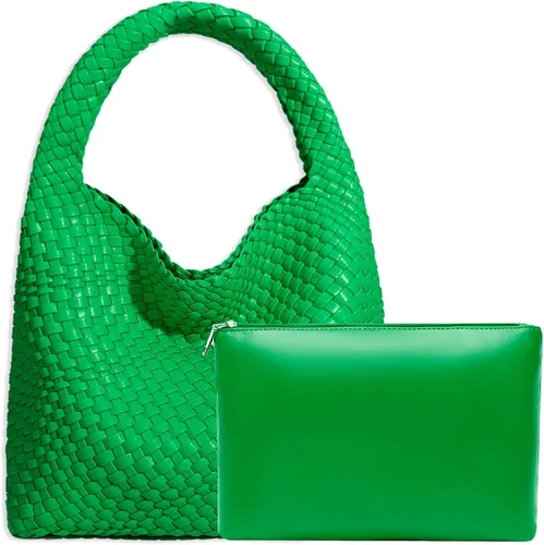 Bolso de mano de mujer con asa superior de cuero vegano tejido a mano, bolso de hombro de moda, bolso bandolera con bolsa para todos los estilos